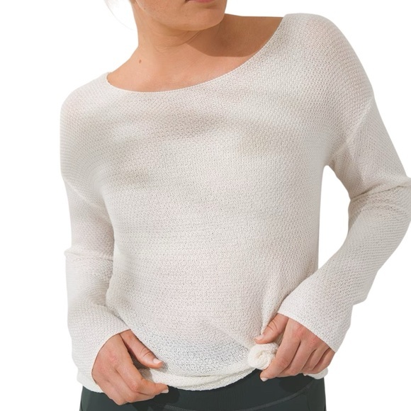 Soma WKND Intimates Eco Yarn Boatneck Long‎ Sleeve Ivory Sweater Open Knit Soft - Picture 1 of 12